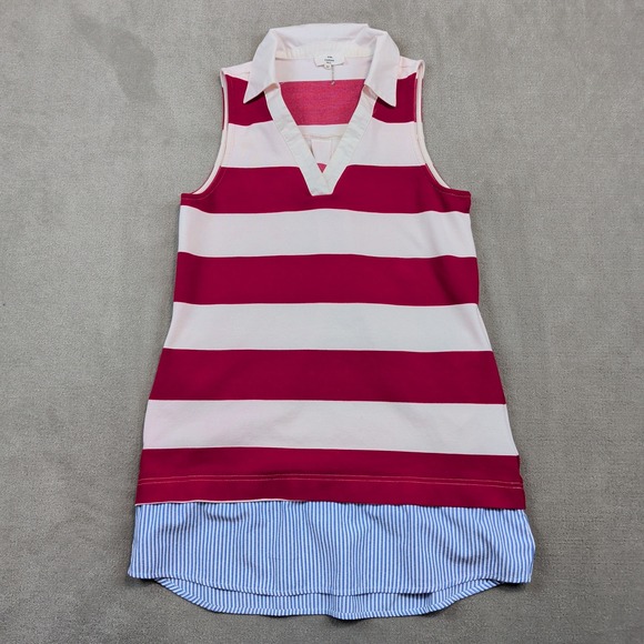 Entro Preppy Striped Sleeveless Tunic Top M Red White Blue Cotton Mixed Media — photo 2